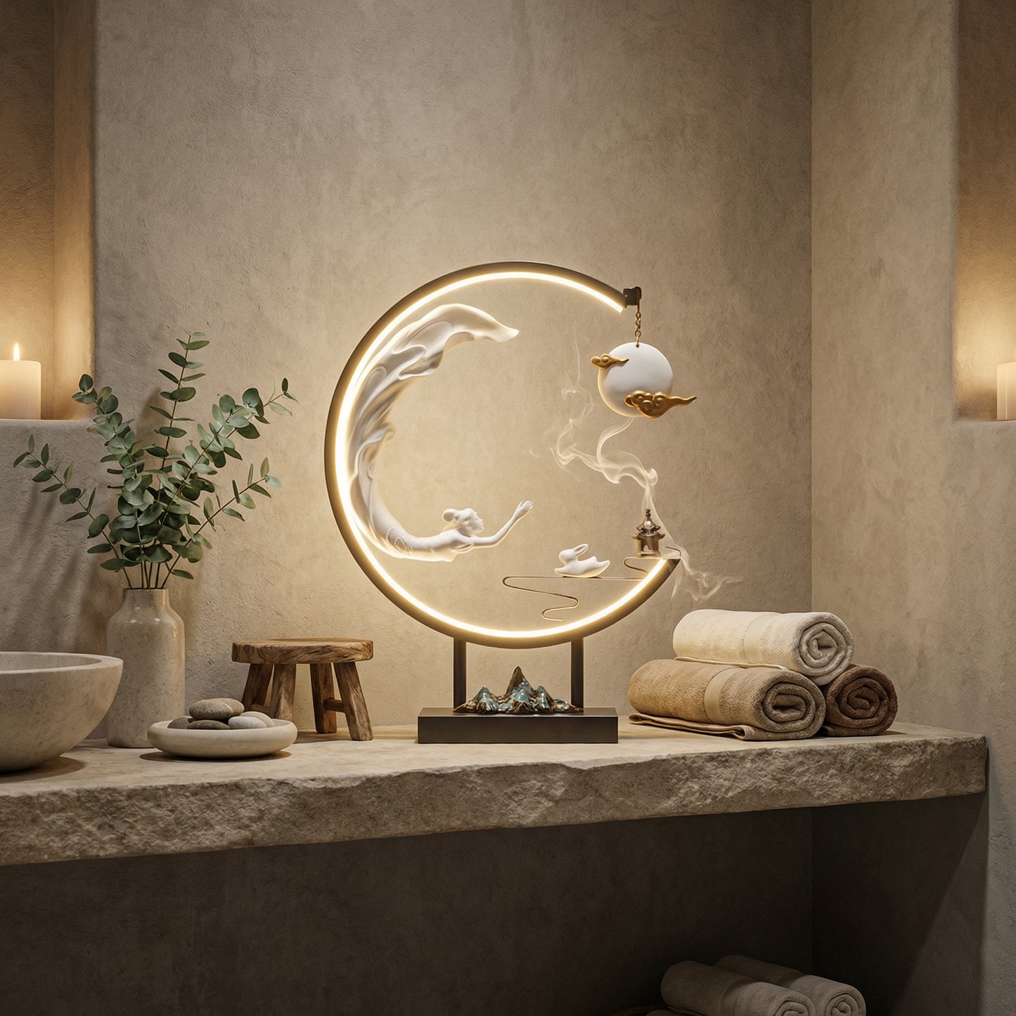 AURO Celeste | Backflow Incense Burner & Moon Lamp