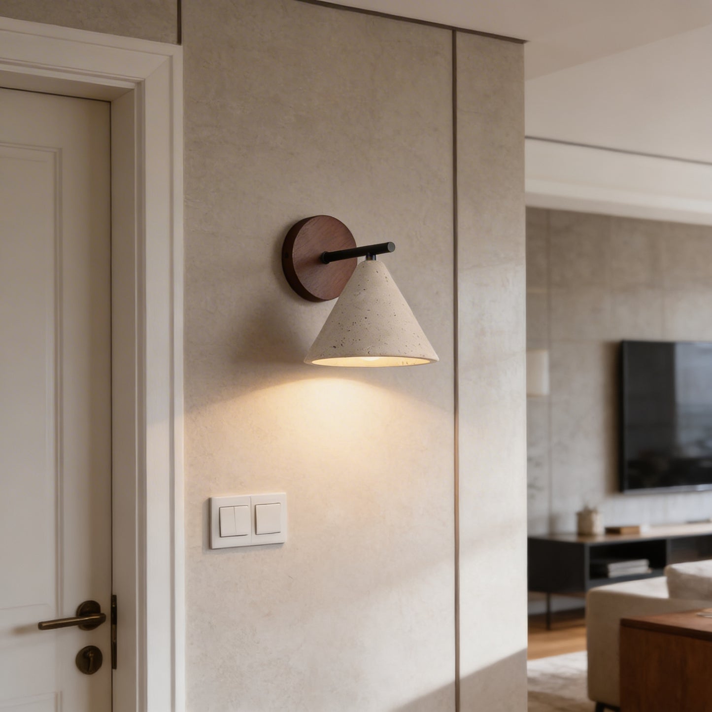 AURO Stavend | Sculptural Travertine Cone Wall Sconce