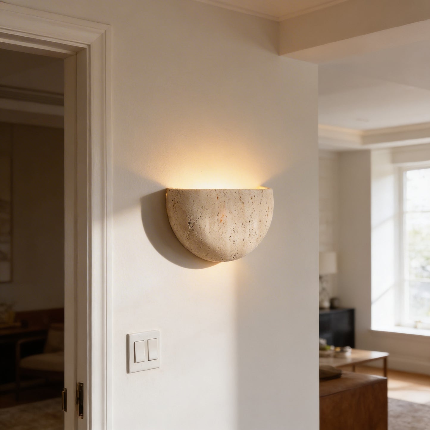 AURO Havn | Natural Travertine Cave Stone Wall Sconce