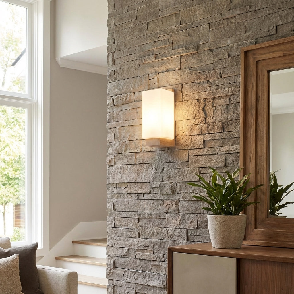 AURO Bjórr | Solid Oak Glass Wall Sconce