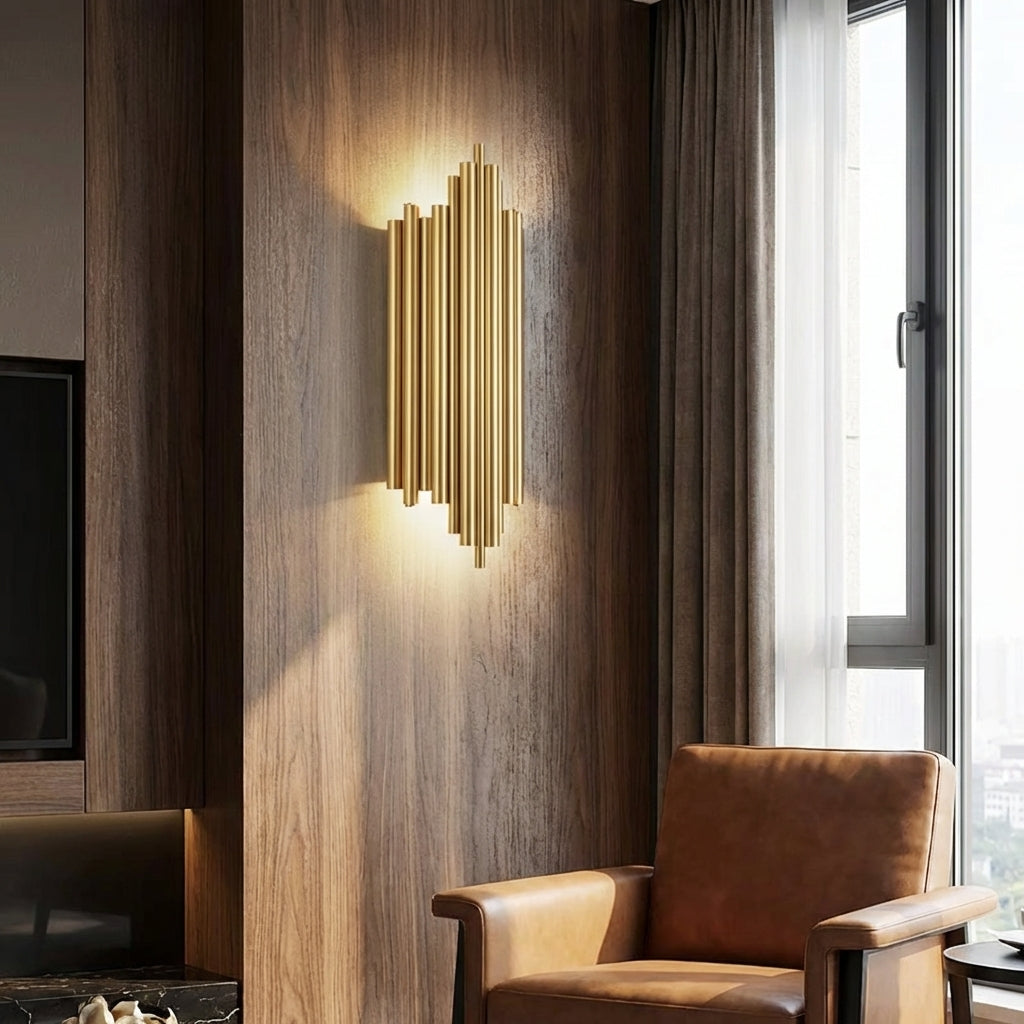 AURO Stav | Tall Gold Columnar Wall Lamp