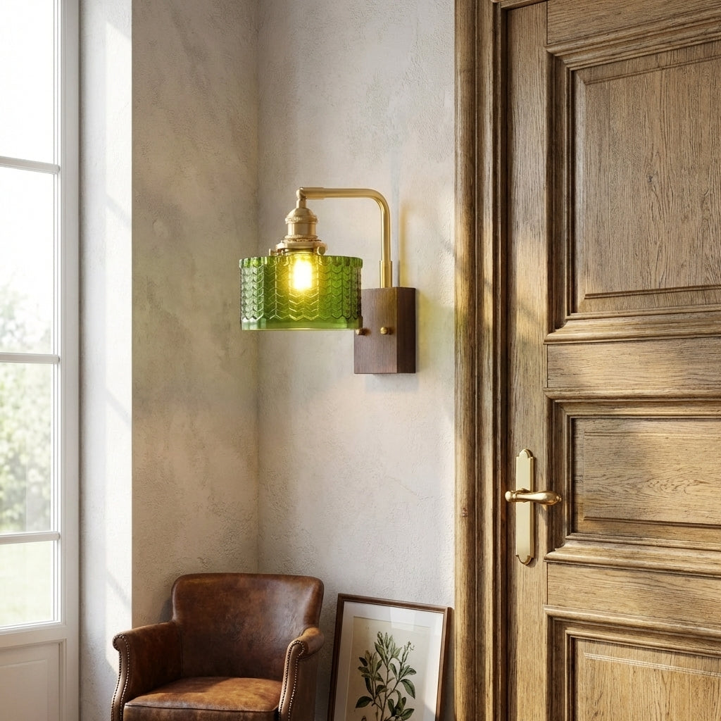 AURO Vedur | Warm Walnut Wood & Glass Wall Lamp