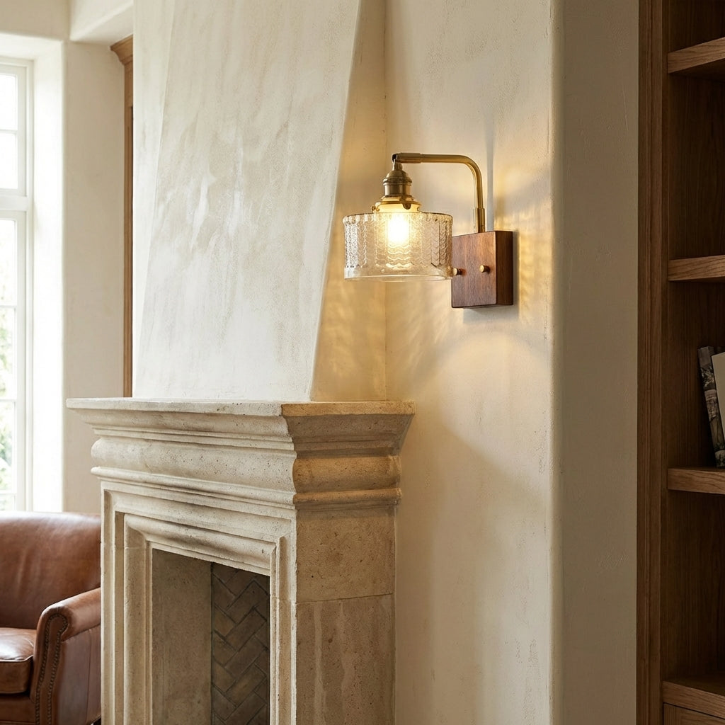 AURO Vedur | Warm Walnut Wood & Glass Wall Lamp