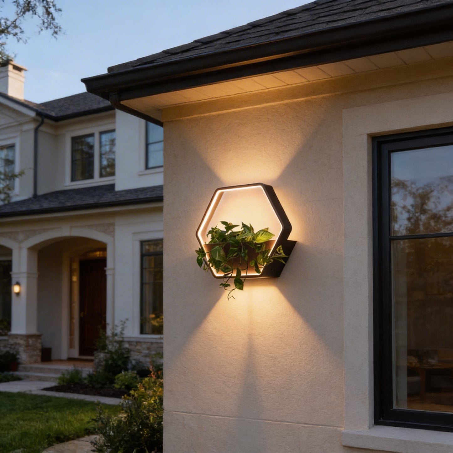 AURO Heks | Hexagonal Stainless Steel Outdoor Wall Lamp with Shelf