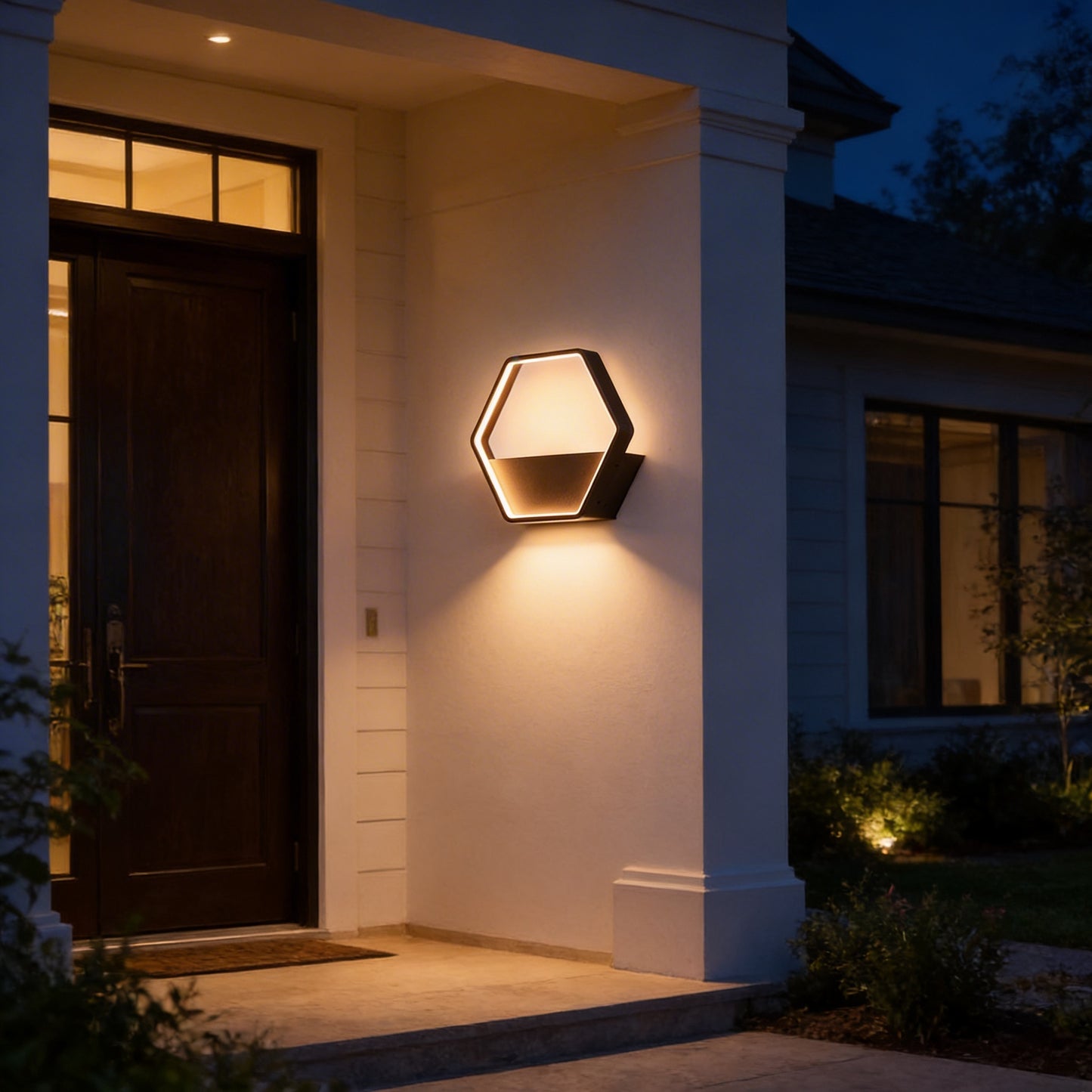 AURO Heks | Hexagonal Stainless Steel Outdoor Wall Lamp with Shelf