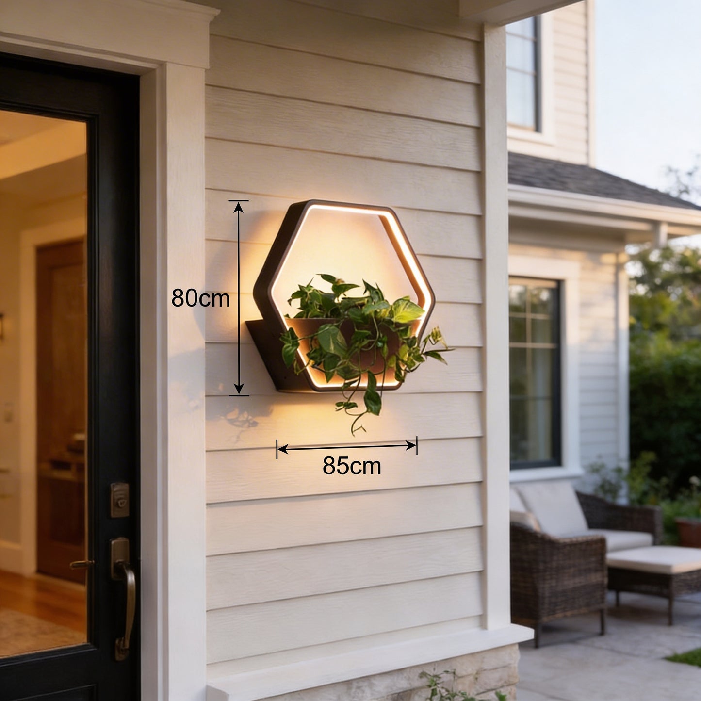 AURO Heks | Hexagonal Stainless Steel Outdoor Wall Lamp with Shelf