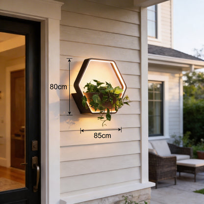 AURO Heks | Hexagonal Stainless Steel Outdoor Wall Lamp with Shelf