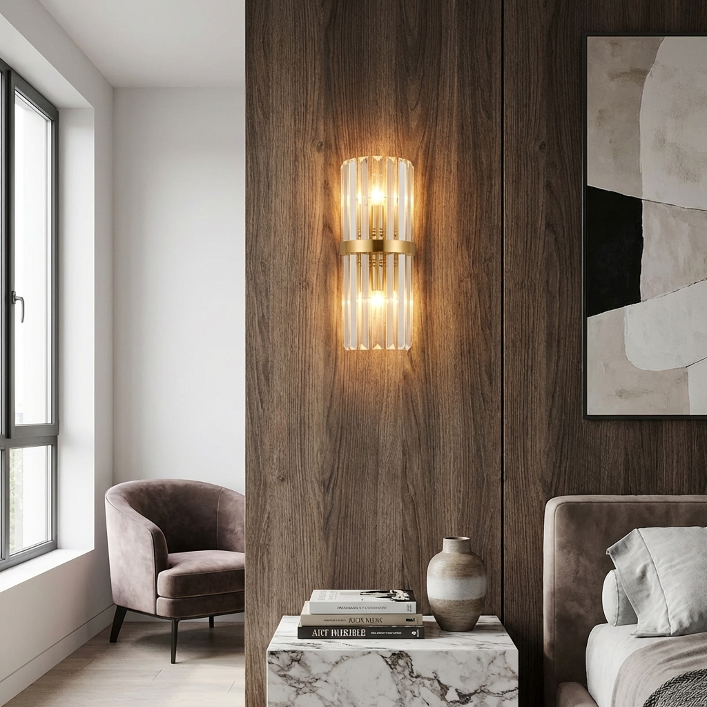 AURO Klar | Crystal Column Gold Wall Sconce
