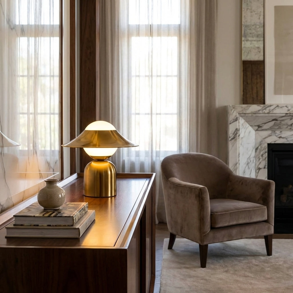 AURO Solstice | Gold Straw Hat Metal Table Lamp