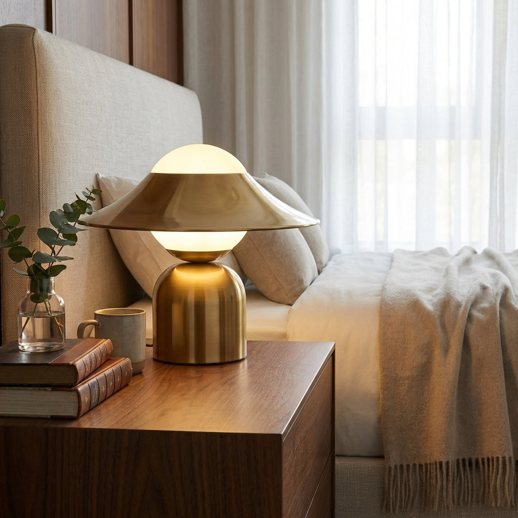 AURO Solstice | Gold Straw Hat Metal Table Lamp