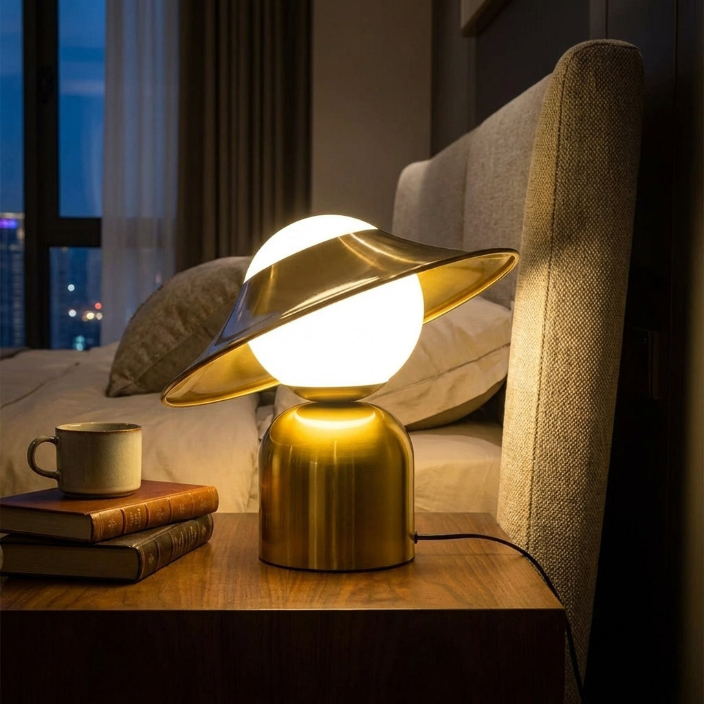AURO Solstice | Gold Straw Hat Metal Table Lamp
