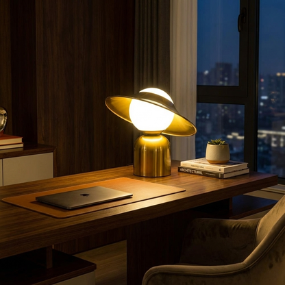 AURO Solstice | Gold Straw Hat Metal Table Lamp
