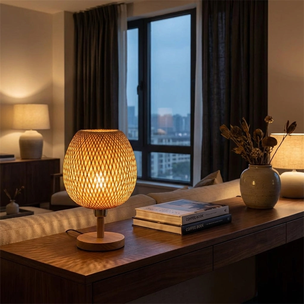 AURO Vaeler | Handwoven Bamboo Rattan Table Lamp