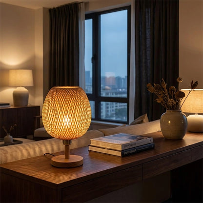 AURO Vaeler | Handwoven Bamboo Rattan Table Lamp