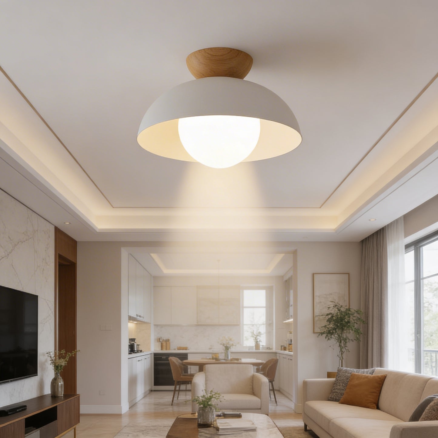 AURO Kupoli | Iron Dome & Wood Ceiling Light