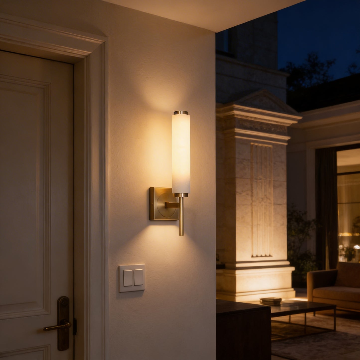 AURO Eld | Natural Alabaster Brass Tube Wall Sconce