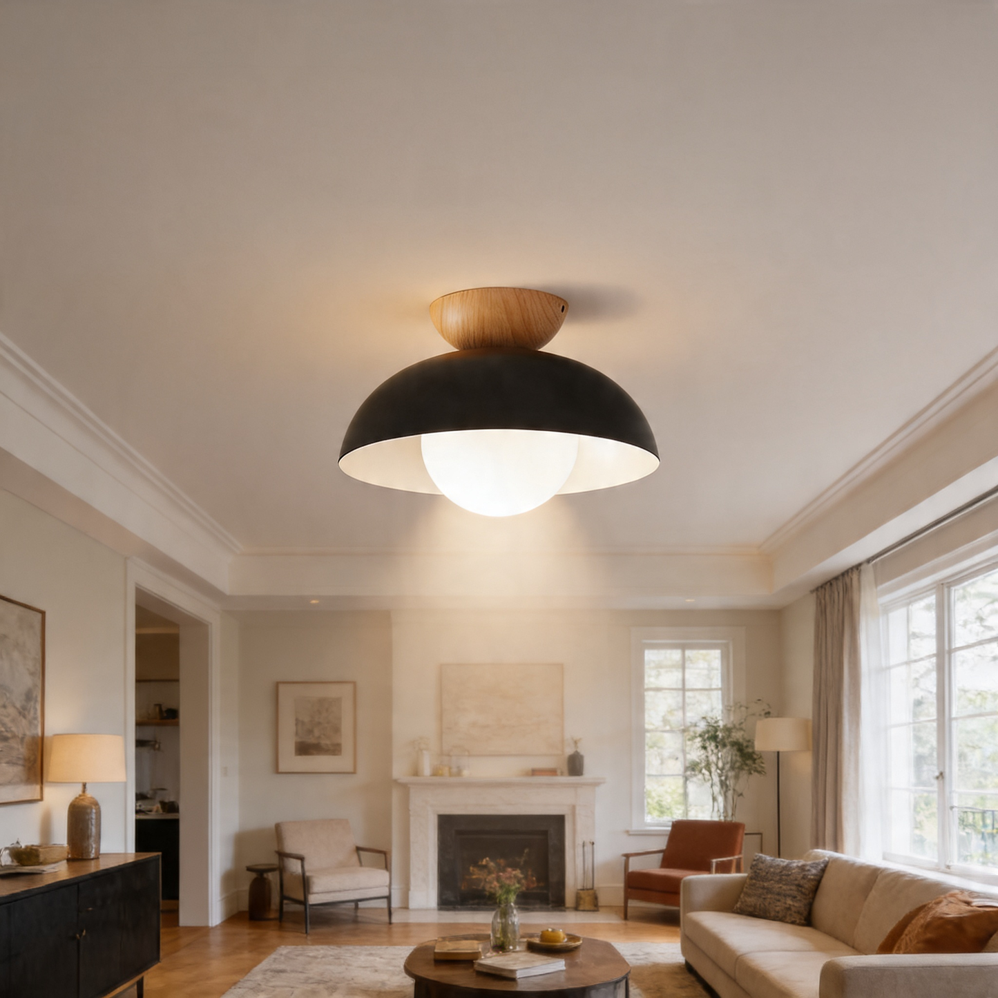 AURO Kupoli | Iron Dome & Wood Ceiling Light