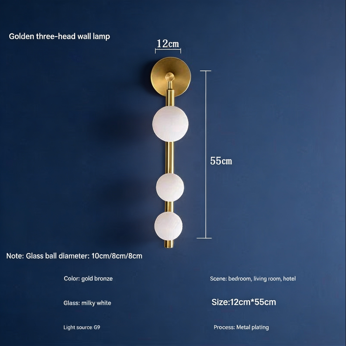 AURO Tryne | Sculptural 3-Globe Glass Wall Lamp